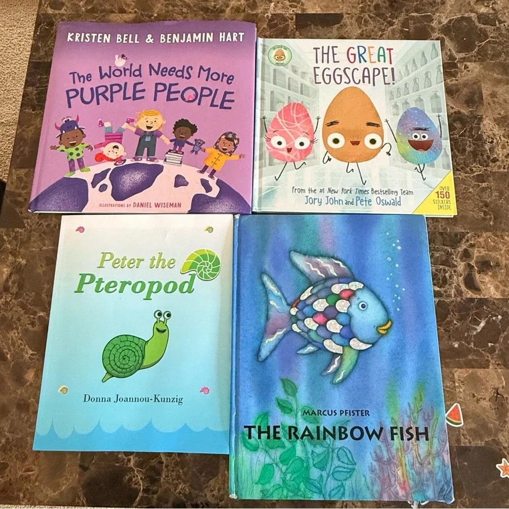 Kids Hardcover Book Bundle – Rainbow Fish, Purple People, Eggscape – Like New